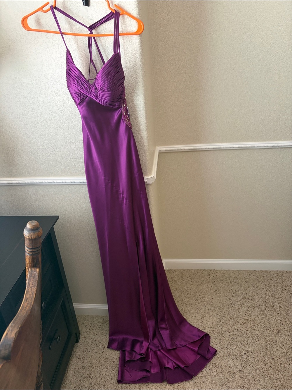 Vintage Backless Purple Strappy Prom Gown with Embellished Side (2009)